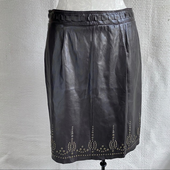 Elie Tahari M Leather Boho Pencil Skirt Brown - Picture 13 of 14